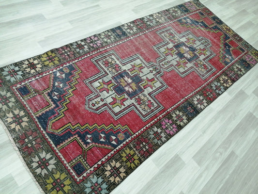 4 x 9.3 OUSHAK RUG TURKISH Oushak Rug Vintage Oushak Runner Rug Vintage Runner Rug Wool Oushak Rug Hand Made Rugs Vintage Turkish Rug