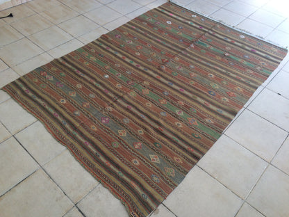 5 x 7 Flat Woven OUSHAK RUG TURKISH Flatweave Rug Wool Oushak Rug Hand Made Rugs