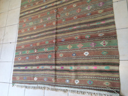 5 x 7 Flat Woven OUSHAK RUG TURKISH Flatweave Rug Wool Oushak Rug Hand Made Rugs