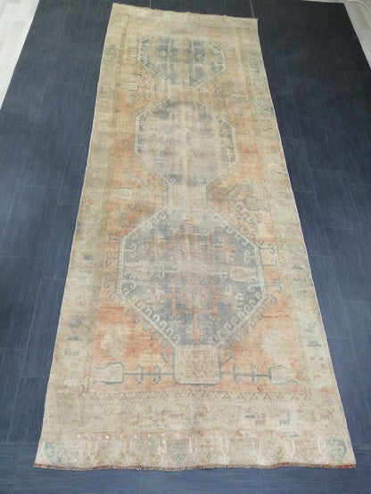 4.3 x 11.9 Faded Oushak Runner Rug Turkish Runner Rug Vintage Runner Rug Hallway Runner Rug Wool Kitchen Runner Rug