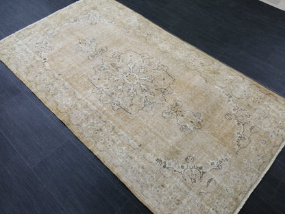 3.6 X 6.5 Neutral Rugs, Hand Made Rug, Neutral Oushak Rug, Rustic Turkish Rug, Farmhouse Rug, Vintage Rug, Wool rug