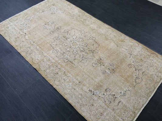 3.6 X 6.5 Neutral Rugs, Hand Made Rug, Neutral Oushak Rug, Rustic Turkish Rug, Farmhouse Rug, Vintage Rug, Wool rug