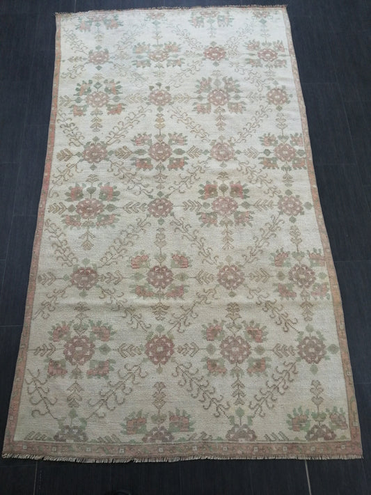4.2 x 7.5 Muted Colors OUSHAK RUG Vintage Wool Rug Hand Made Rugs Vintage Turkish Rug