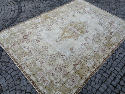 Vintage RUG TURKISH Muted 8.4 x 12.3 Oushak Rug Vintage Oriental Rug Vintage Large Rug Wool Antique Rug Hand Made Rugs Vintage Green Rug