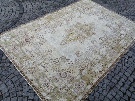 Vintage RUG TURKISH Muted 8.4 x 12.3 Oushak Rug Vintage Oriental Rug Vintage Large Rug Wool Antique Rug Hand Made Rugs Vintage Green Rug