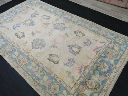 Muted OUSHAK RUG, TURKISH Oushak 6 x 10.3 rug Vintage 6x10 Rug Wool Vintage Turkish Rug Hand Made Rugs, Made In Turkey Hand craft Rug