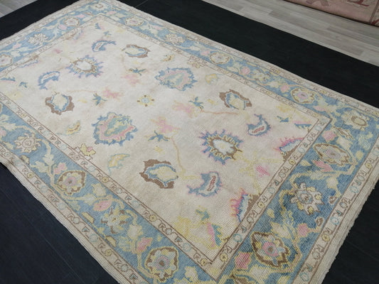 Muted OUSHAK RUG, TURKISH Oushak 6 x 10.3 rug Vintage 6x10 Rug Wool Vintage Turkish Rug Hand Made Rugs, Made In Turkey Hand craft Rug