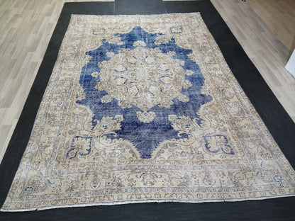 7.5 x 11 Blue OUSHAK RUG TURKISH Distressed Oushak Rug Vintage Rug Vintage Rug Wool Oriental Rug Handmade Rug Hand-knotted Turkish Rug
