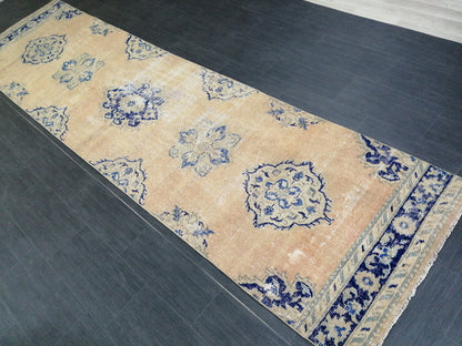 3 x 12  Blue Oushak Runner Rug Turkish Runner Rug Vintage Runner Rug Hallway Runner Rug Kitchen Runner Rug Wool Runner Rug Wool Oushak Rug
