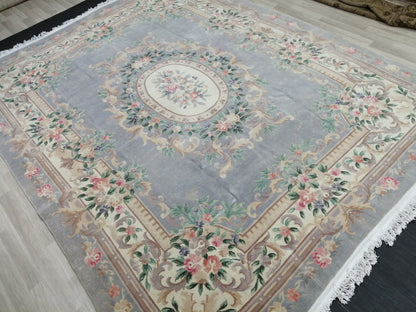 10 x 12.8 Hand Knotted Rug, Vintage  LARGE Rug, Handmade Rug, Floral Rug Rustic Rug Muted Large Rug, Nepal Rug  Fun Wool Rug 10x13 10x12