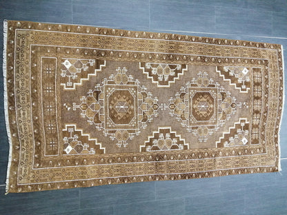 Neutral RUG TURKISH 3.3 x 6.3 Rug Vintage Neutral Rug Wool Oushak Rug Hand Made Persian Rugs Vintage Turkish Rug Neutral Oriental rug