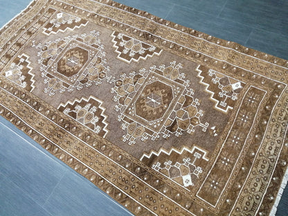 Neutral RUG TURKISH 3.3 x 6.3 Rug Vintage Neutral Rug Wool Oushak Rug Hand Made Persian Rugs Vintage Turkish Rug Neutral Oriental rug