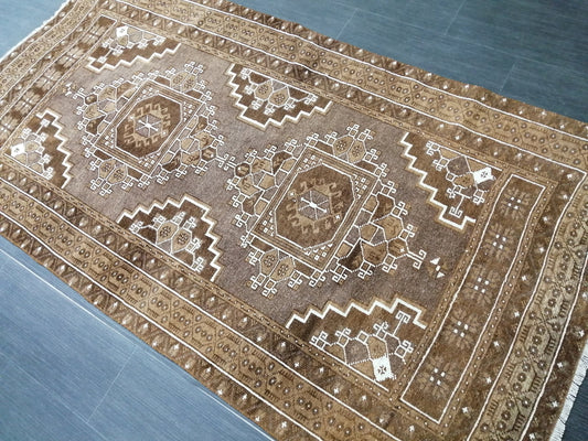 Neutral RUG TURKISH 3.3 x 6.3 Rug Vintage Neutral Rug Wool Oushak Rug Hand Made Persian Rugs Vintage Turkish Rug Neutral Oriental rug