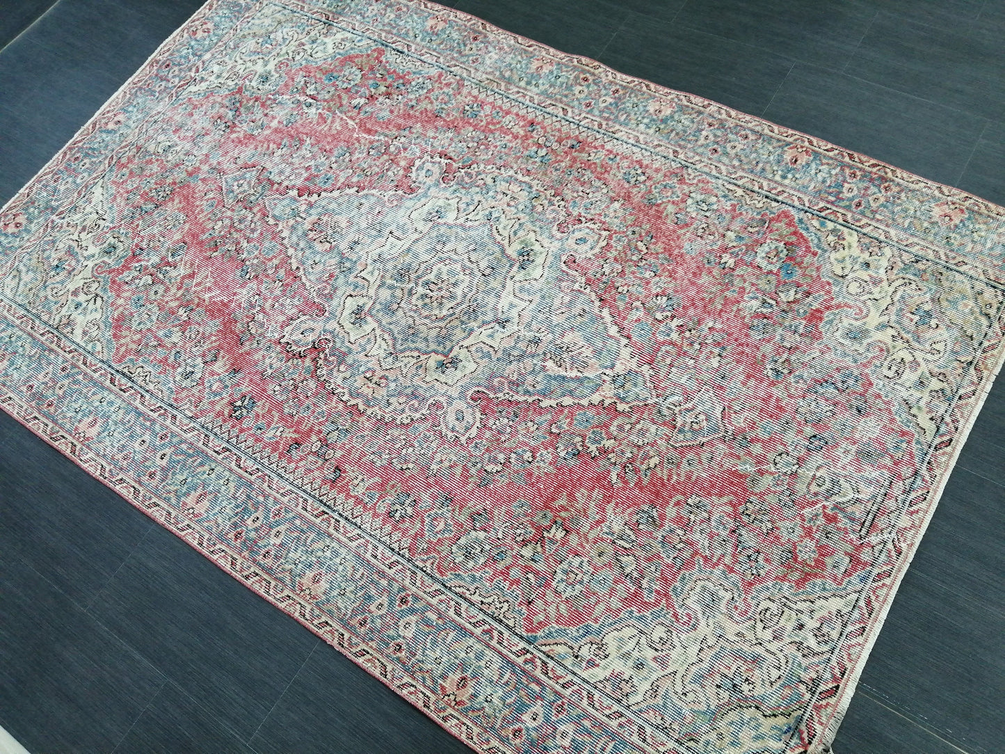 5.3 x 8.3 OUSHAK RUG TURKISH Oushak Rug Vintage Oriental Rug Wool Rug Hand Made Rug