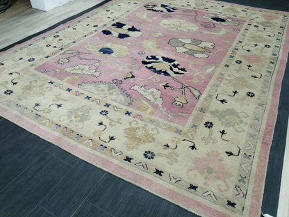 9x11.8 OUSHAK RUG, TURKISH Oushak Rug, Vintage Oushak  Rug, Rug, Wool Vintage Rug Hand Made Rugs, Made In Turkey Oushak Rug, 9x12 high Pile