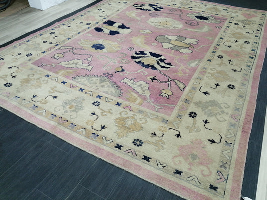 9x11.8 OUSHAK RUG, TURKISH Oushak Rug, Vintage Oushak  Rug, Rug, Wool Vintage Rug Hand Made Rugs, Made In Turkey Oushak Rug, 9x12 high Pile