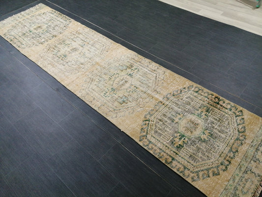 10.8 x 2.6 Muted Oushak Runner Rug Turkish Runner Rug Vintage Runner Rug Hallway Runner Rug Kitchen Runner Rug Wool Runner Rug
