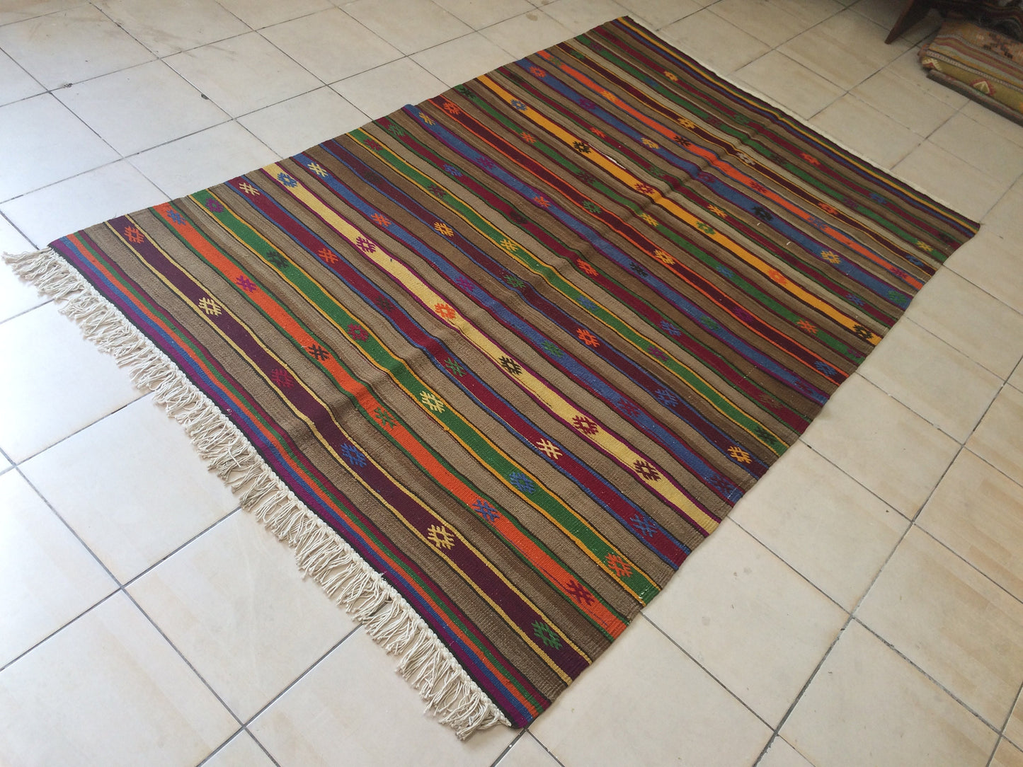 Flatweave OUSHAK RUG TURKISH Oushak Rug Vintage Flat weave Wool Oushak Rug Hand Made Rugs Vintage  Rug