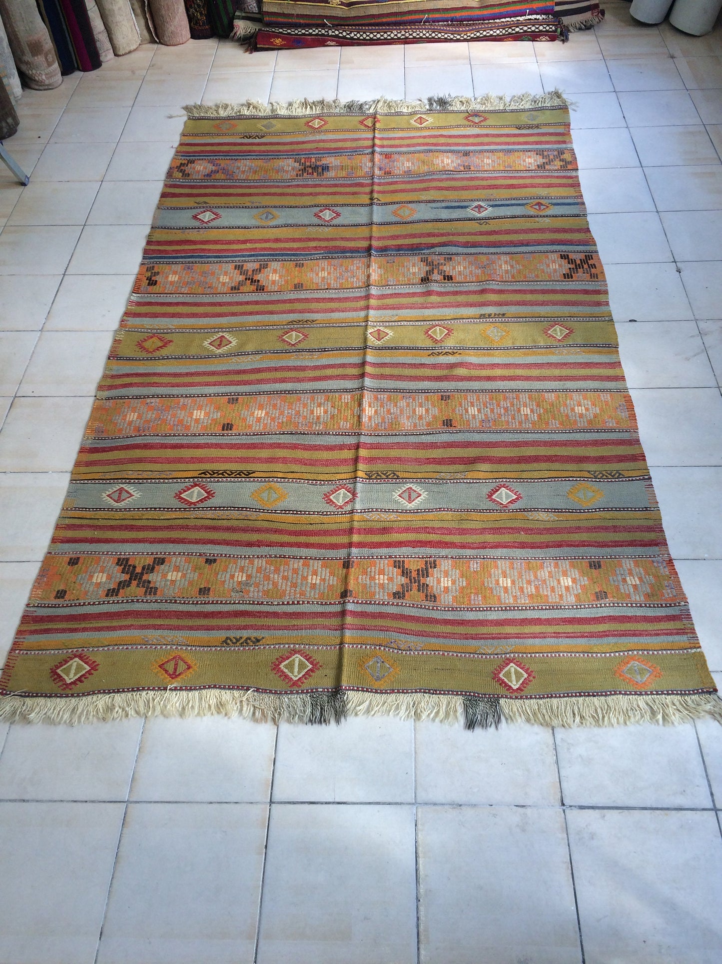 5.9 x 9.8 OUSHAK Flat weave RUG TURKISH Flatweave Rug Wool Oushak Rug Hand Made Rugs