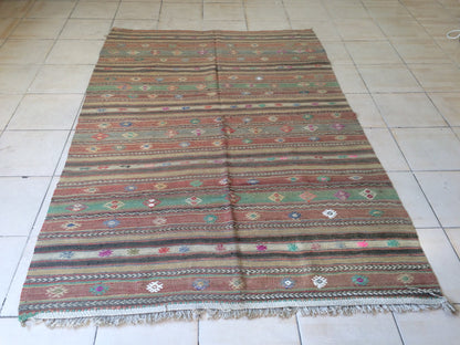 5 x 7 Flat Woven OUSHAK RUG TURKISH Flatweave Rug Wool Oushak Rug Hand Made Rugs