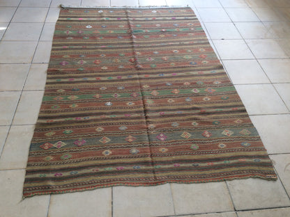 5 x 7 Flat Woven OUSHAK RUG TURKISH Flatweave Rug Wool Oushak Rug Hand Made Rugs