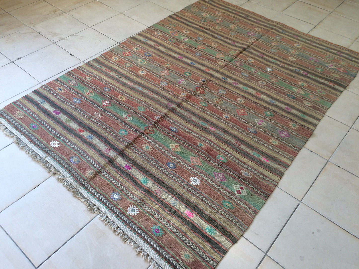 5 x 7 Flat Woven OUSHAK RUG TURKISH Flatweave Rug Wool Oushak Rug Hand Made Rugs