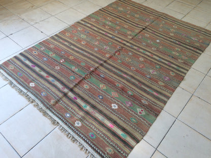 5 x 7 Flat Woven OUSHAK RUG TURKISH Flatweave Rug Wool Oushak Rug Hand Made Rugs