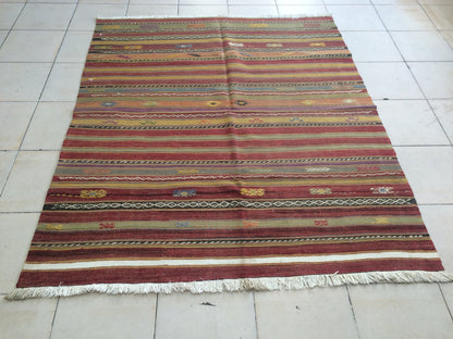 5 x 6 FLAT WOVEN Rugs, Hand Made Flatweave Rug, Oushak Rug, Rustic Rug, Turkish Rug, Farmhouse Rug, Vintage Rug