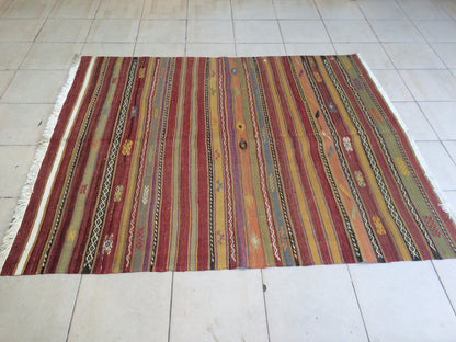 5 x 6 FLAT WOVEN Rugs, Hand Made Flatweave Rug, Oushak Rug, Rustic Rug, Turkish Rug, Farmhouse Rug, Vintage Rug