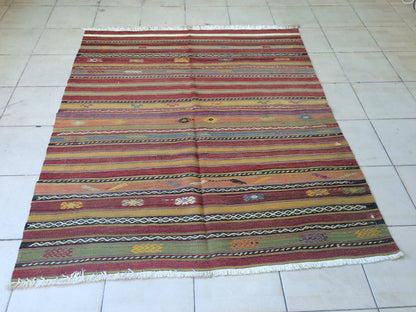 5 x 6 FLAT WOVEN Rugs, Hand Made Flatweave Rug, Oushak Rug, Rustic Rug, Turkish Rug, Farmhouse Rug, Vintage Rug