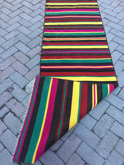 2.6 x 10.4 Flat Woven Oushak Runner Rug Turkish Flat Weave Runner Rug Vintage Runner Rug Hallway Runner Rug Kitchen Runner Rug Wool Runner