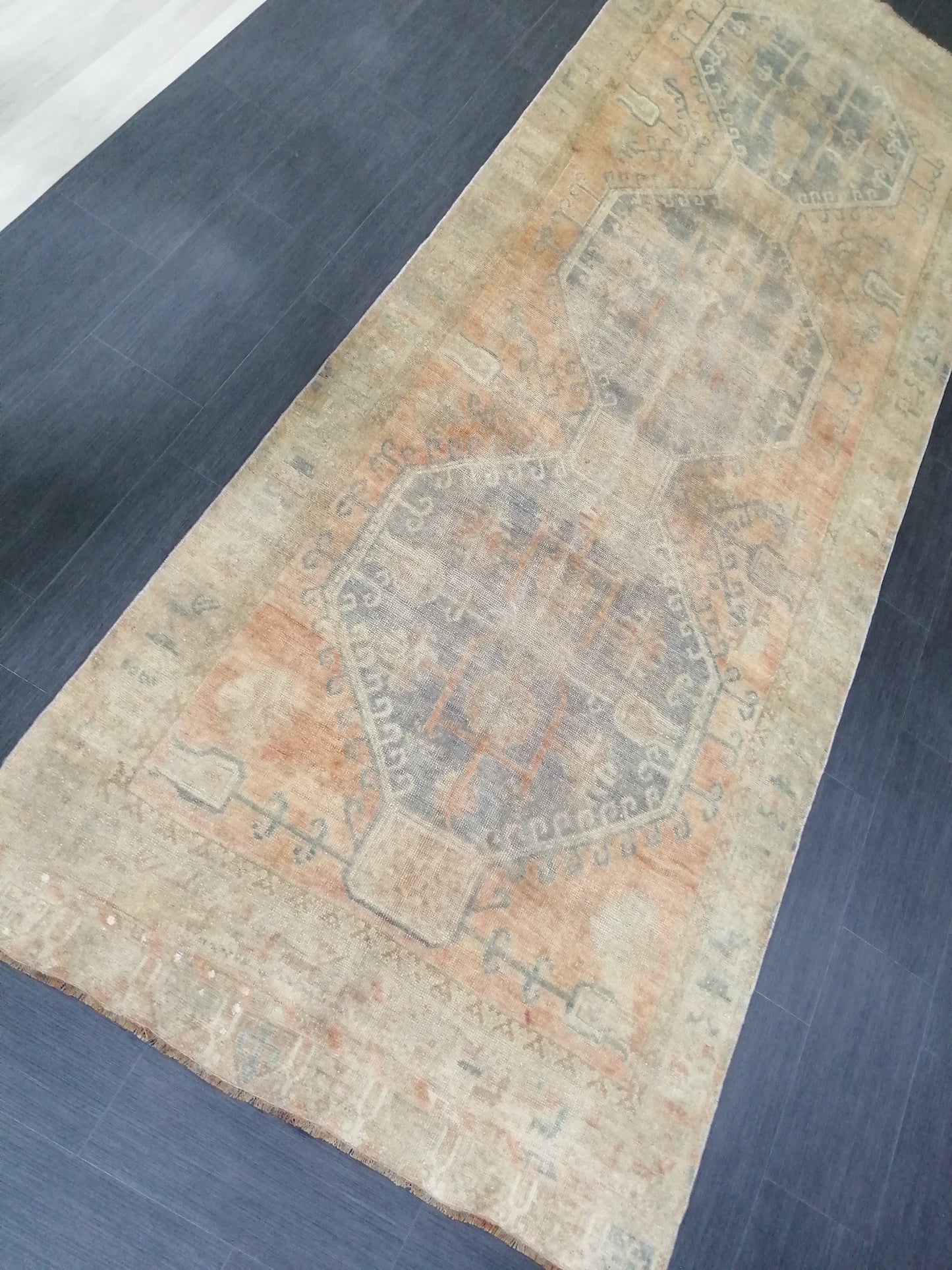 4.3 x 11.9 Faded Oushak Runner Rug Turkish Runner Rug Vintage Runner Rug Hallway Runner Rug Wool Kitchen Runner Rug