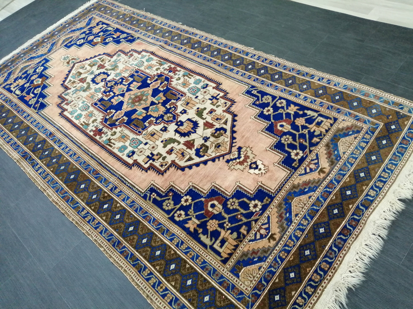 9.5 x 5 OUSHAK RUG Navy Blue TURKISH Wool Oushak Rug Hand Made Rugs  Turkish Rug