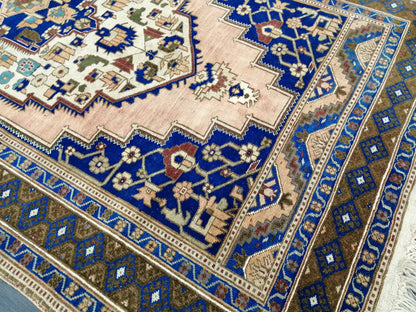 9.5 x 5 OUSHAK RUG Navy Blue TURKISH Wool Oushak Rug Hand Made Rugs  Turkish Rug