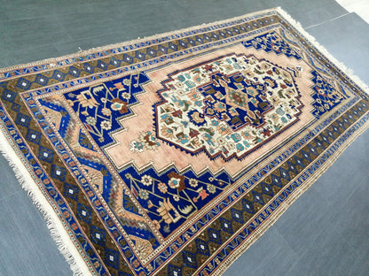 9.5 x 5 OUSHAK RUG Navy Blue TURKISH Wool Oushak Rug Hand Made Rugs  Turkish Rug