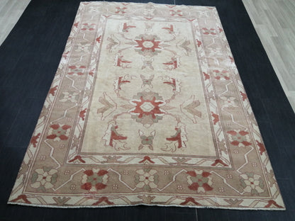 5.9 X 8.6 Wool Oushak Rug Hand Made Rugs Vintage Turkish Rug