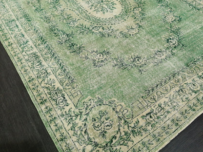 7 x 10.2 Green Vintage Rugs, Hand Made Rug, Oushak Rug, Rustic Rug 7x10 Oriental Rug, Turkish Rug, Farmhouse Rug, Vintage Rug 7x10 Wool rug