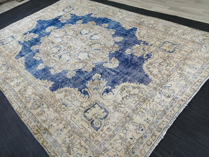 7.5 x 11 Blue OUSHAK RUG TURKISH Distressed Oushak Rug Vintage Rug Vintage Rug Wool Oriental Rug Handmade Rug Hand-knotted Turkish Rug