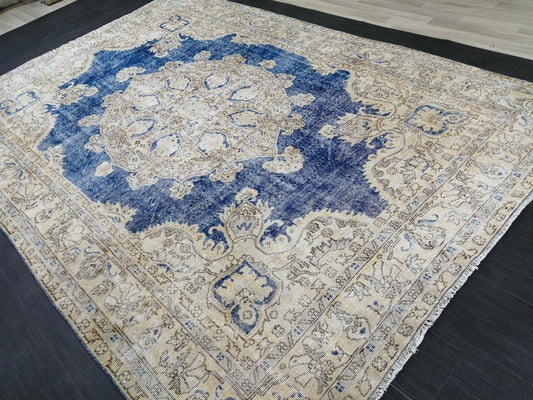 7.5 x 11 Blue OUSHAK RUG TURKISH Distressed Oushak Rug Vintage Rug Vintage Rug Wool Oriental Rug Handmade Rug Hand-knotted Turkish Rug