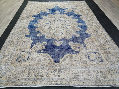 7.5 x 11 Blue OUSHAK RUG TURKISH Distressed Oushak Rug Vintage Rug Vintage Rug Wool Oriental Rug Handmade Rug Hand-knotted Turkish Rug