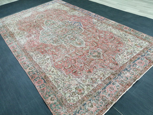 6x10 Vintage OUSHAK RUG TURKISH Rug Vintage Oushak Runner Rug 6 x 10 Vintage Runner Rug Wool Oriental Rug Hand Made Rugs Muted Oriental rug