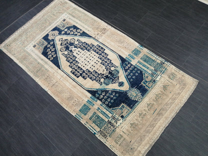 3.5 x 6.8 OUSHAK RUG, TURKISH Antique Rug,  Vintage  Rug, Antique Rug Wool Handknotted Rug,  Hand Made Rugs Vintage Turkish Rug