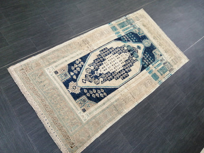 3.5 x 6.8 OUSHAK RUG, TURKISH Antique Rug,  Vintage  Rug, Antique Rug Wool Handknotted Rug,  Hand Made Rugs Vintage Turkish Rug