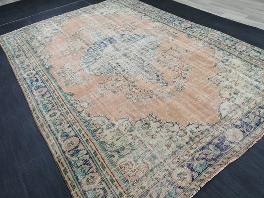 9.8 x 6.8 OUSHAK RUG TURKISH Oushak Rug Vintage Oushak Runner Rug Vintage Runner Rug Wool Oushak Rug Hand Made Rugs Vintage Turkish Rug