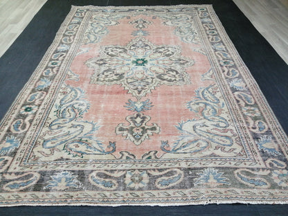 6.7 x 9.7 Large OUSHAK RUG TURKISH Oushak Rug Vintage Oushak Runner Rug Vintage Runner Rug Muted Wool Oushak Rug Hand Made Rugs Art Rug