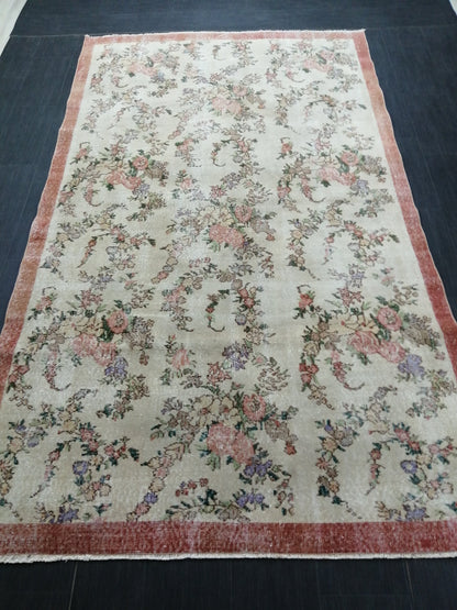 9.7x5.7 Floral Oushak Runner Rug Turkish Runner Rug Vintage Runner Rug Hallway Runner Rug Kitchen Runner Rug Wool Runner Rug Wool Oushak Rug