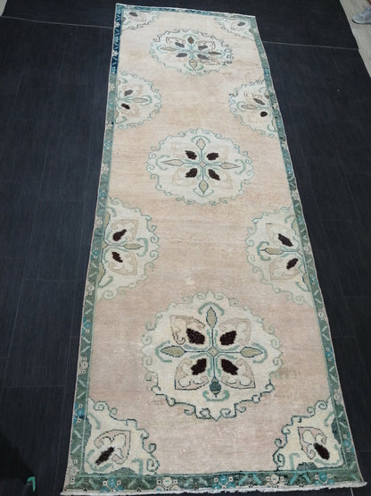 3.8 x 11.3 Oushak Runner Rug Turkish Runner Rug Vintage Runner Rug Hallway Runner Rug Kitchen Runner Rug Wool Runner Floral Oriental Runner