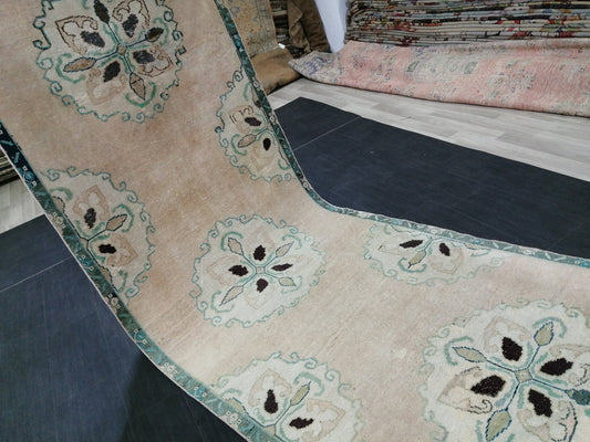 3.8 x 11.3 Oushak Runner Rug Turkish Runner Rug Vintage Runner Rug Hallway Runner Rug Kitchen Runner Rug Wool Runner Floral Oriental Runner