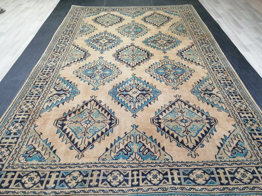 7.7 x 12 OUSHAK RUG Large TURKISH Blue And Navy Oushak Rug Vintage 8x12 Vintage Turkish Rug Wool Oriental Rug Hand Made Rug Vintage Rug