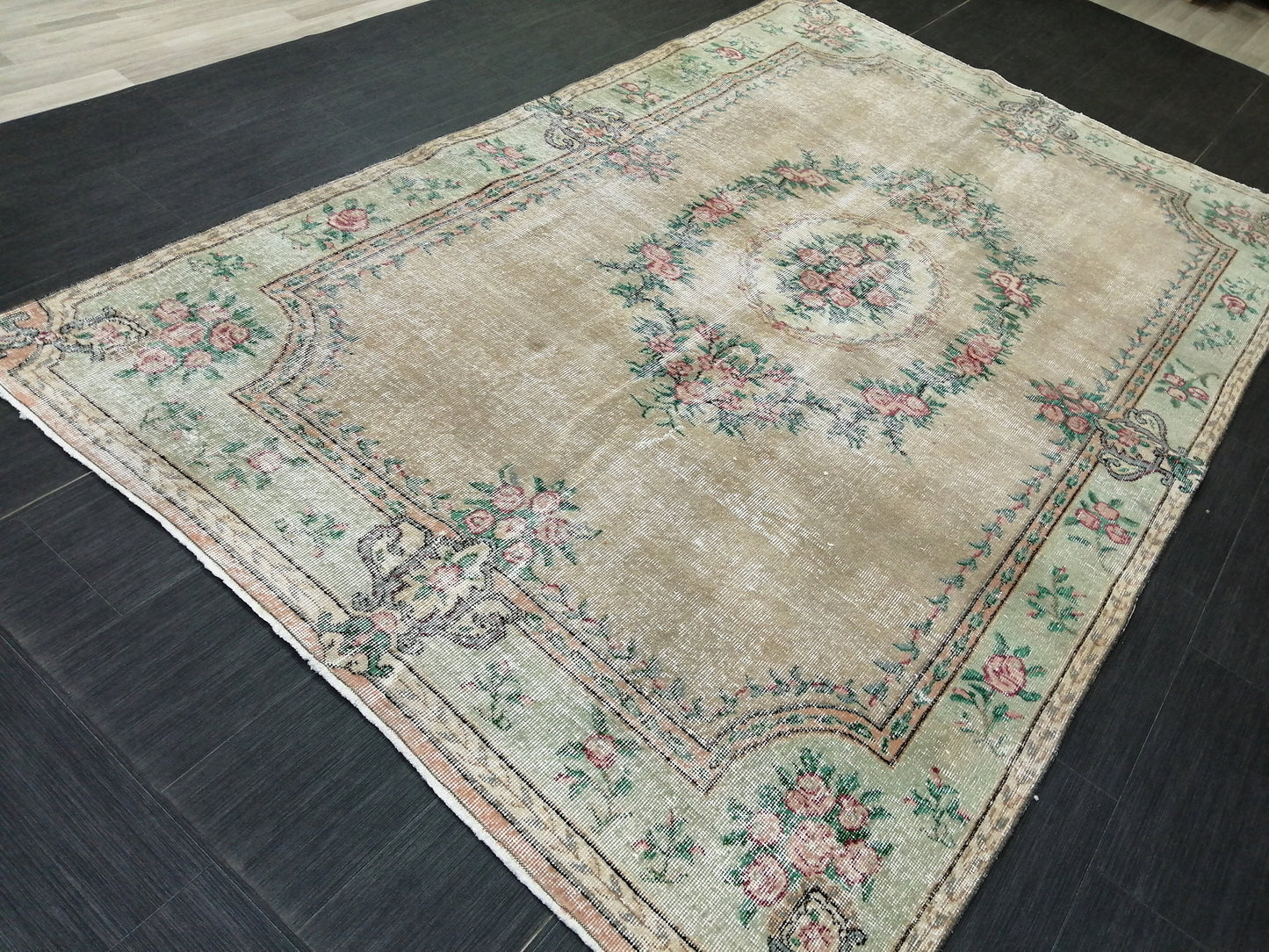 9x5.8 OUSHAK RUG Distressed TURKISH Oushak Rug Vintage Oushak Runner Rug 9x6 Large Rug Wool Oushak Rug Hand Made Rugs Vintage Turkish Rug